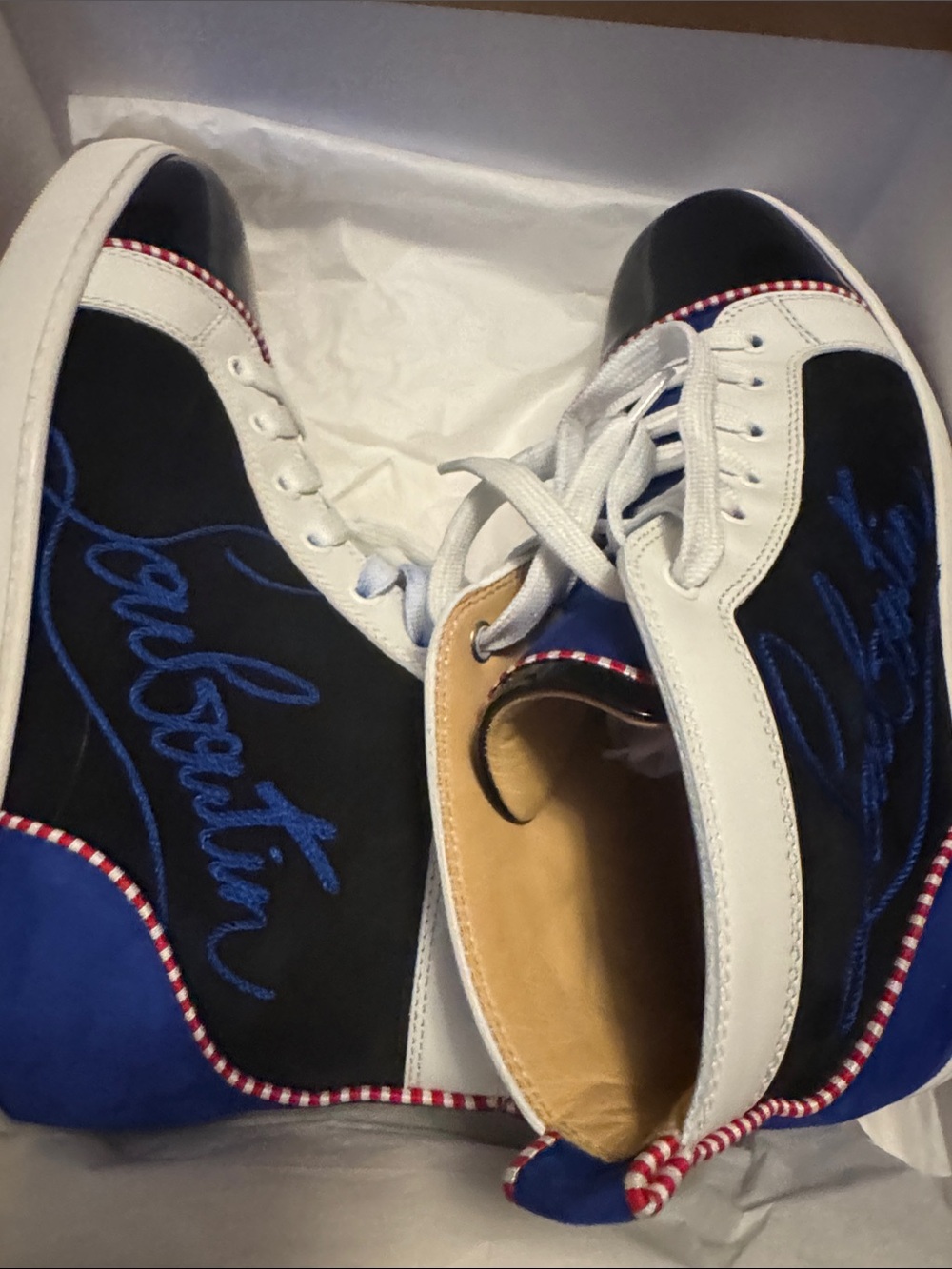 Christian Louboutin Men’s Black, White & Blue Signature Low-Top Sneakers